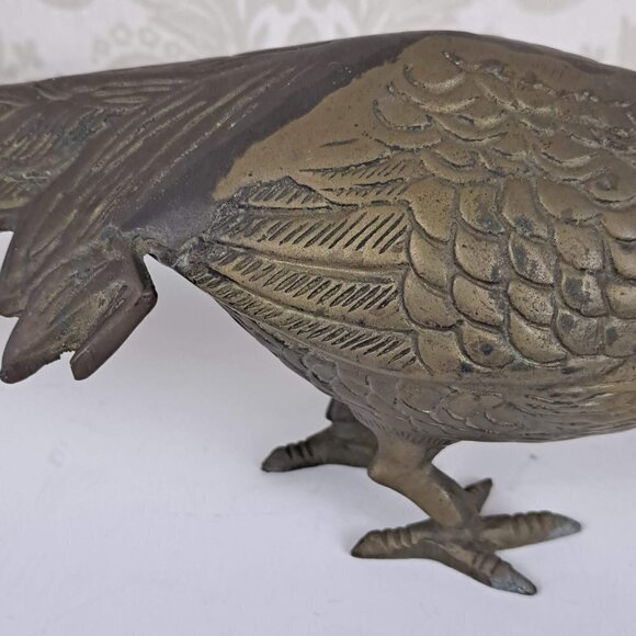Brass Pheasant Bird Free Standing Carved Detail Vintage MCM Figurine - Picture 8 of 14